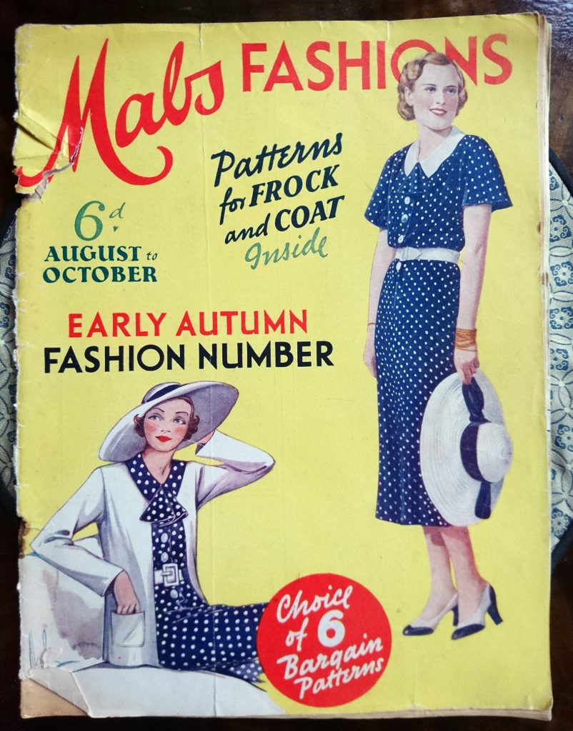 Vintage British Mabs Fashions magazine from August - October 1935, complete with the patterns for the garments illustrated on the front cover. 1930s vintage magazine