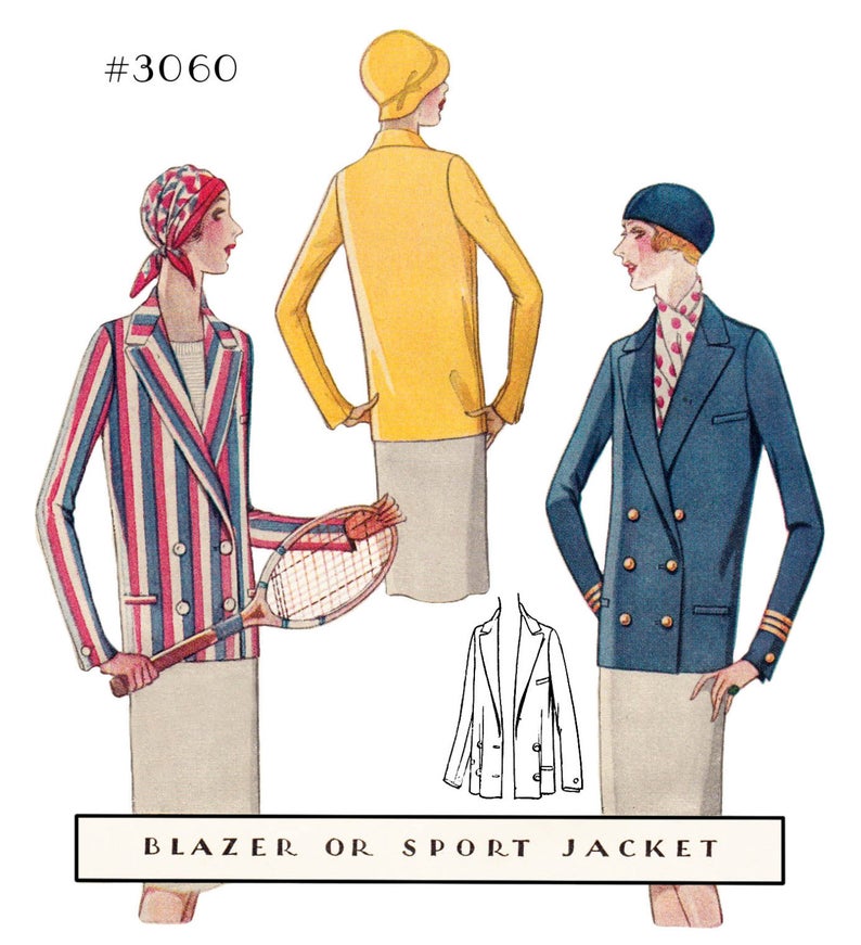 1920's Vintage Flapper Sewing Pattern for a Ladies' 1920s Blazer Sport Jacket - The perfect vintage Tennis Outfit