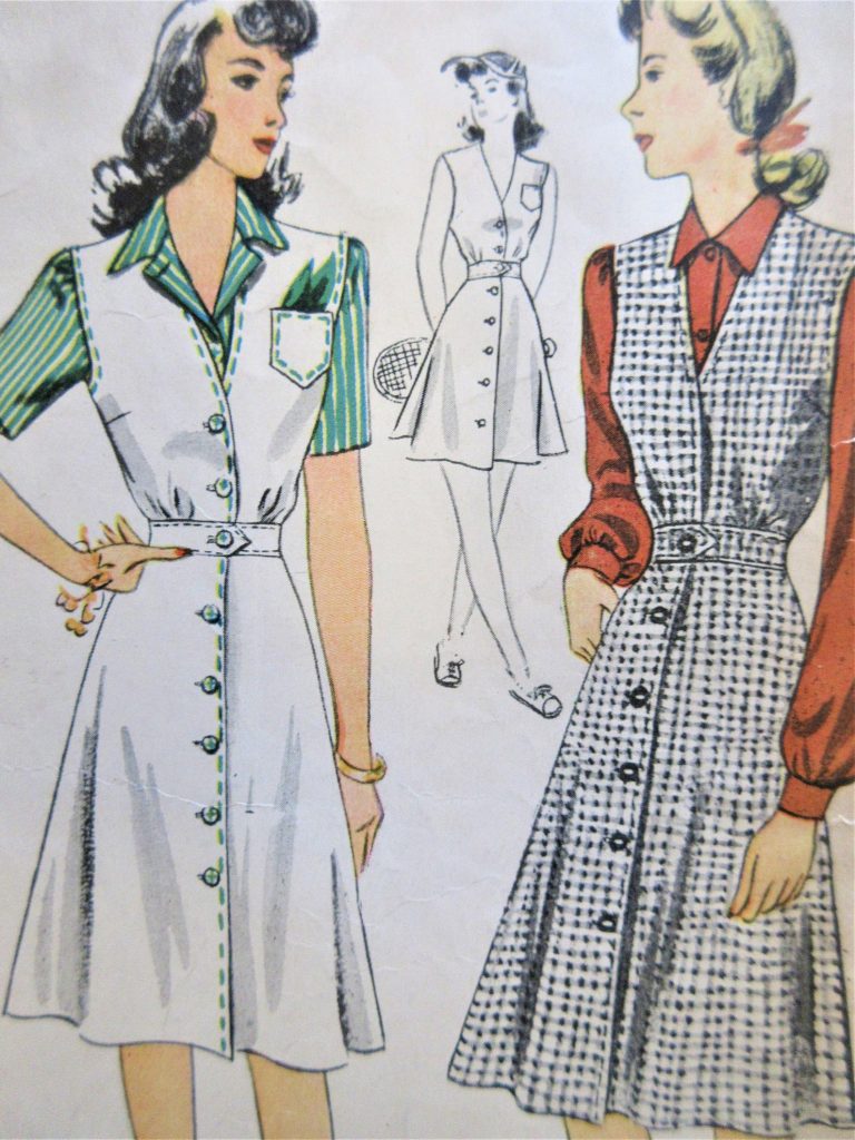 1940s Vintage Sewing Pattern for Women's Tennis Outfits. 1940's Simplicity sewing pattern to make a "Misses' and Women's blouse and jumper or tennis dress.