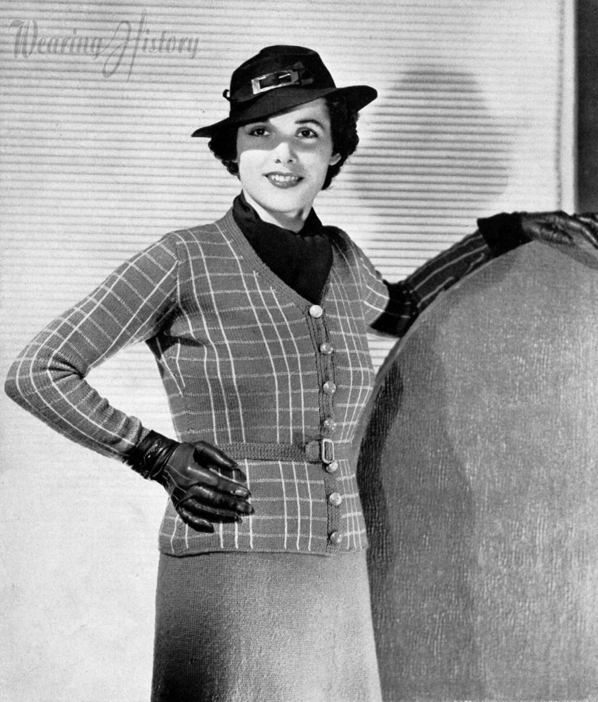 1930s Knitting Pattern- Plaid Button Up Cardigan and Skirt