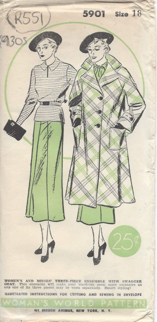 1930s Vintage Sewing Pattern SKIRT, BLOUSE & COAT. Plaid womens jacket