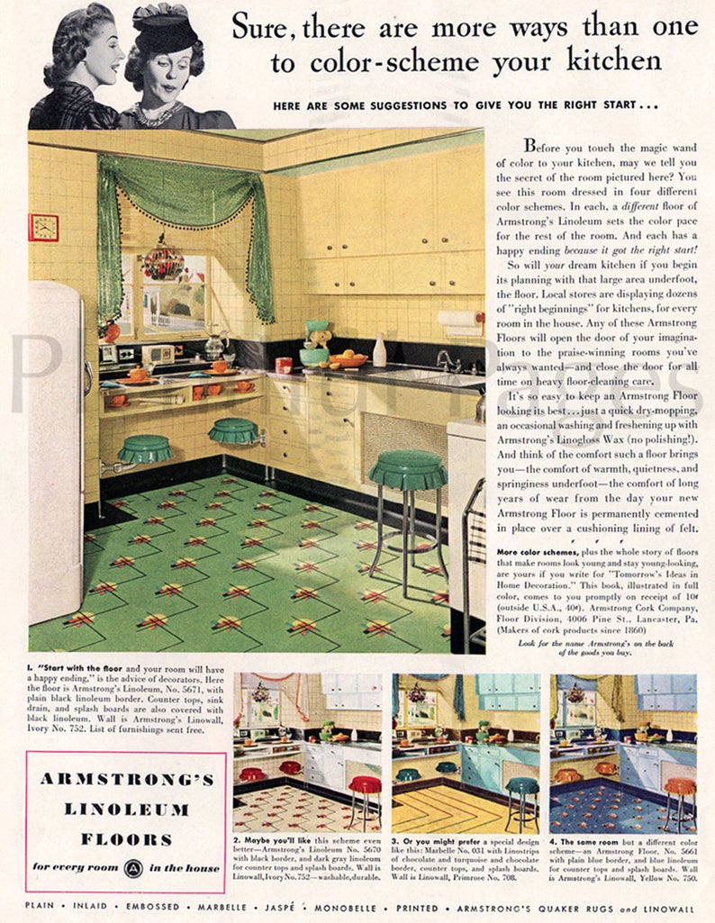 1940 Armstrong's Linoleum Floors Vintage Ad. This ad is from the June, 1940 The American Home magazine.