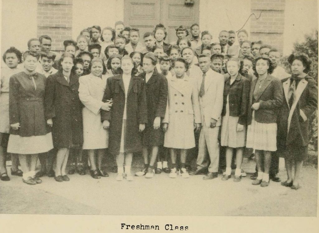 1940s vintage photo: Black College students in 1948 at Elizabeth State University wearing saddle shoes and 1940s fashions