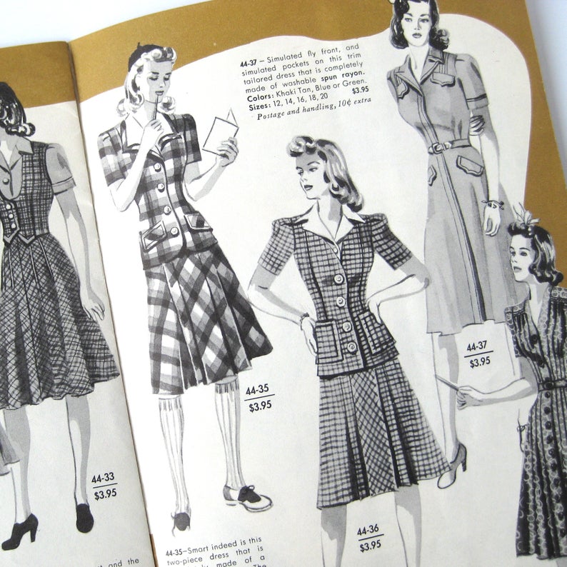 1940s PATTERN BOOK Catalog, Berth Robert Women's Fashion Catalog, 16 Pages of Sewing Pattern Designs and Fashion Illustrations