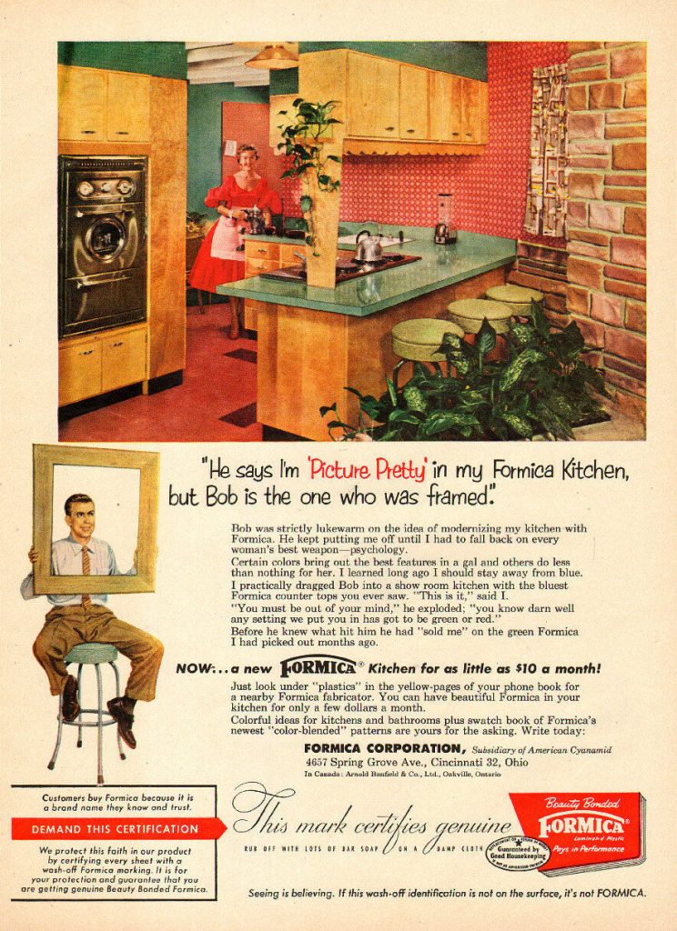 1950s vintage ad: 1956 vintage AD FORMICA kitchens Very 1950s Style mid century kitchen design