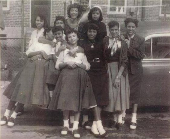 1950s Photo: Girlfriends-1950's New Orleans Black Women in Saddle Shoes and Circle Skirts, typical 1950s style.