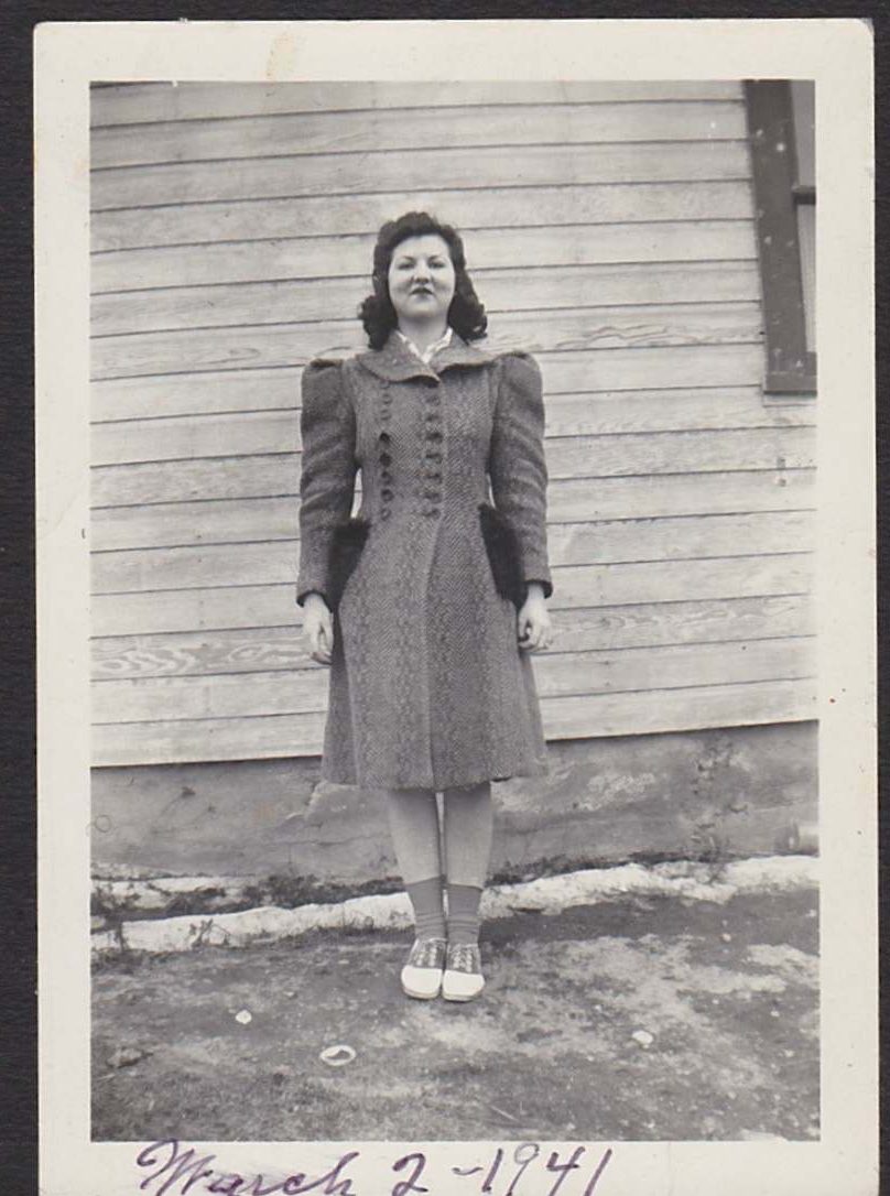 1940s Photo: March 2nd, 1941. A young women in a STUNNING 1940s Jacket and socks and saddle shoes