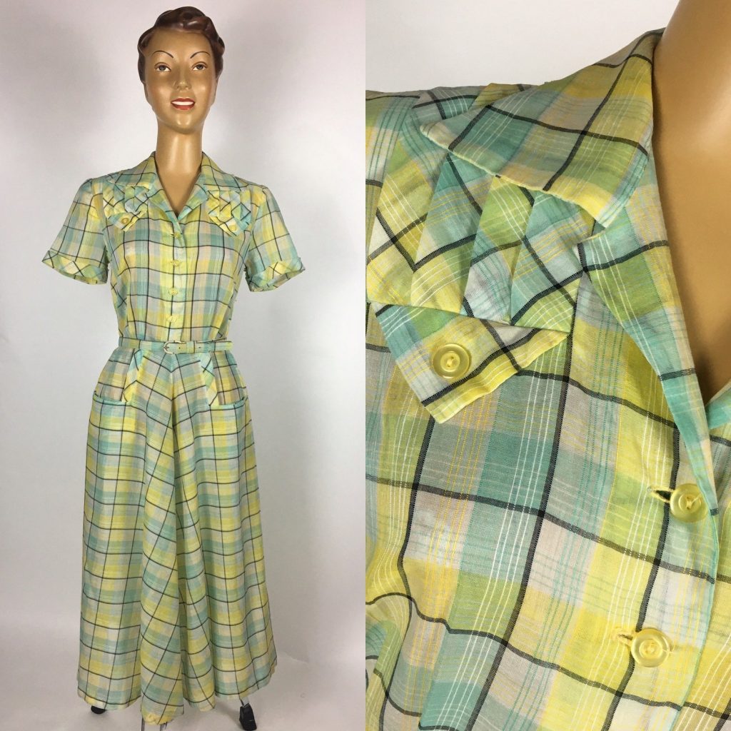 'NANCY FROCK' Dan River wrinkl-shed 1940s/ 1950s Cotton Plaid Dress