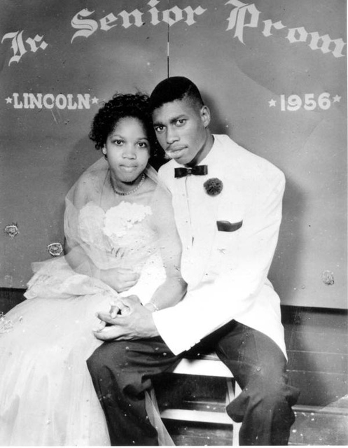 Portrait of African American couple at Lincoln High School senior prom 1950s Photo