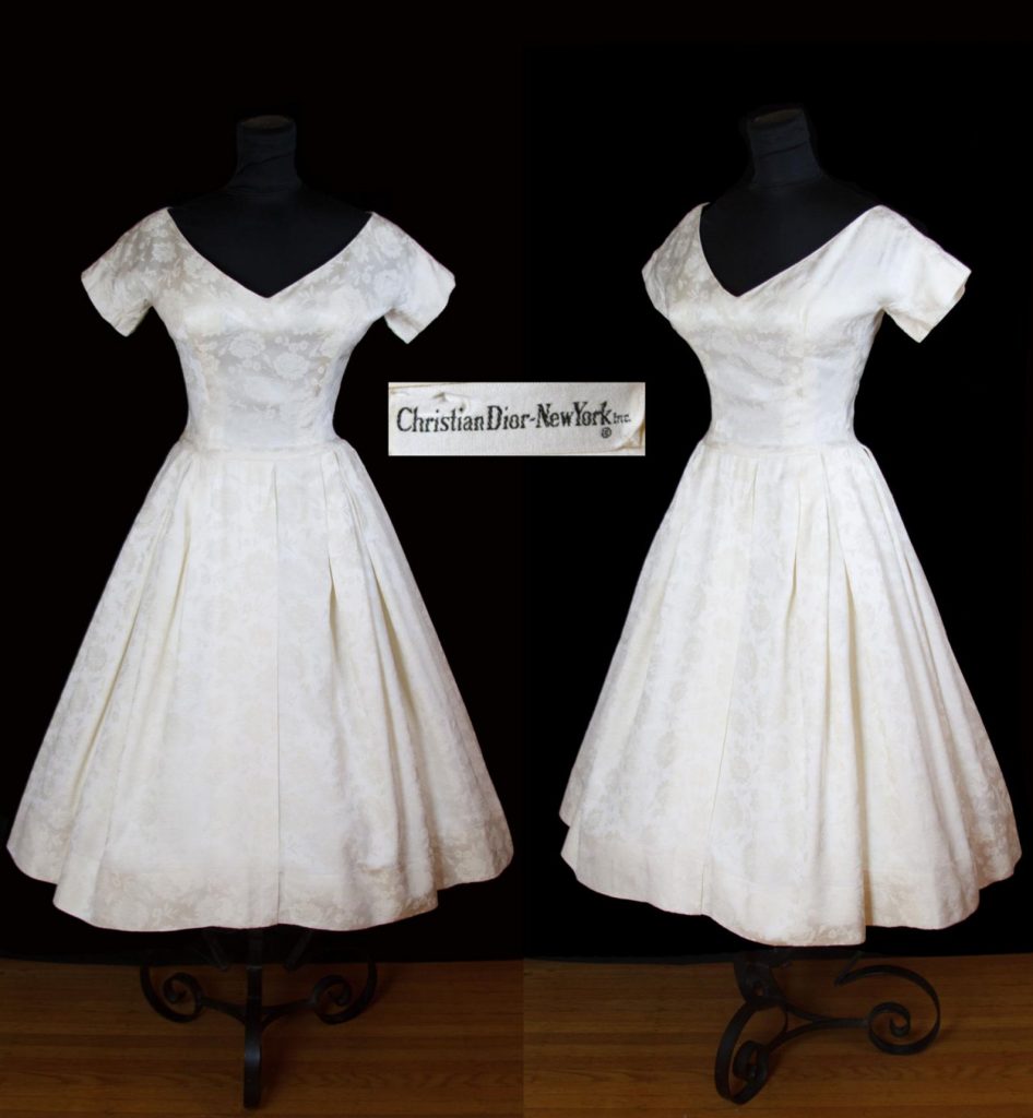 1950s Fashion: Vintage Christian Dior 1950's Wedding Dress Designer Silk Brocade Full Skirt