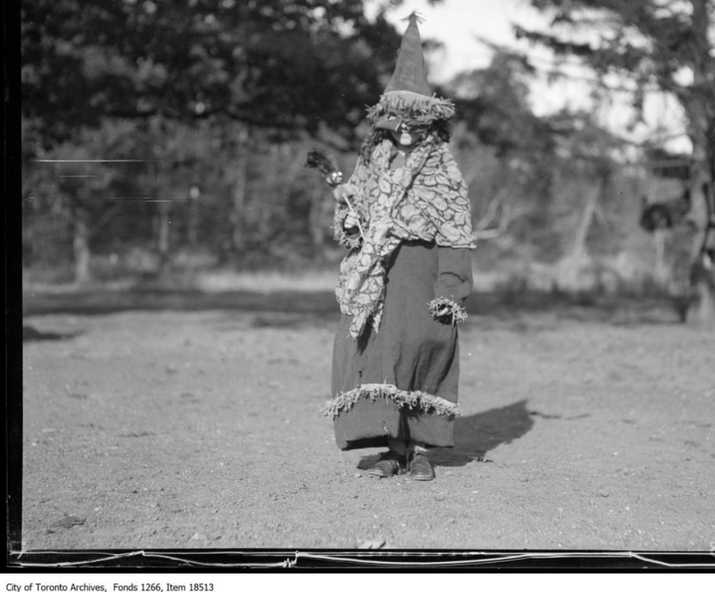 1920s vintage photo of a Witch (October 28th, 1929) as seen at that same Halloween party at Victoria Park Forest School. 