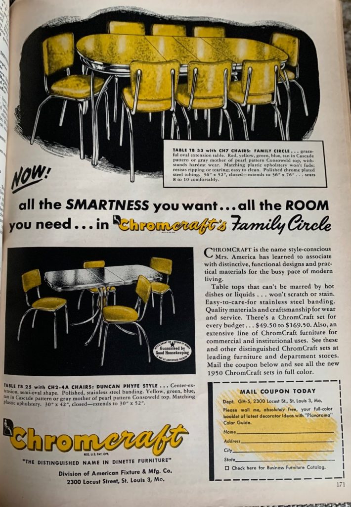 1950s Vintage Advertisement: Another home decor idea! ChromCraft dining tables as seen in this 1950 vintage ad. 