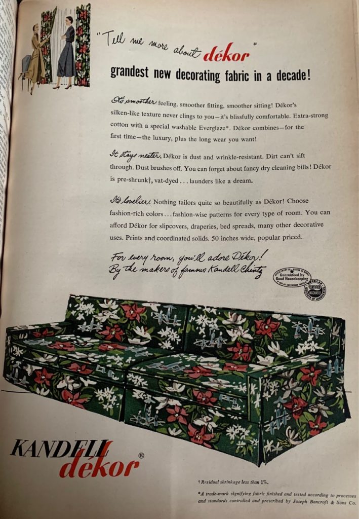 1950s vintage ad for fabric for your couch or curtains