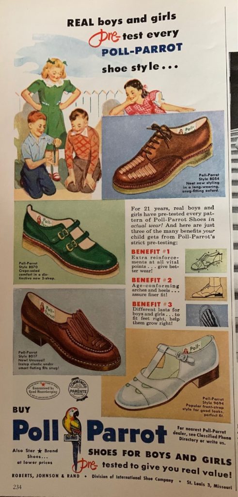 1950 vintage ad for kids shoes by Poll-Parrot.