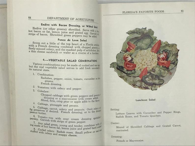 vintage 1950 salad recipes as seen in a 1950s cookbook from Florida. 