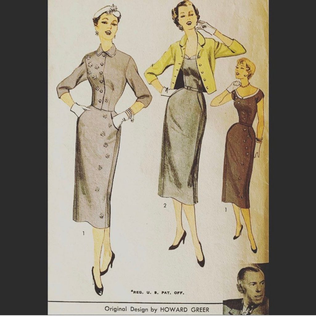 Howard Greer 1950s Button Front Waist Day Dress w/ Pockets as seen on this vintage sewing pattern. 