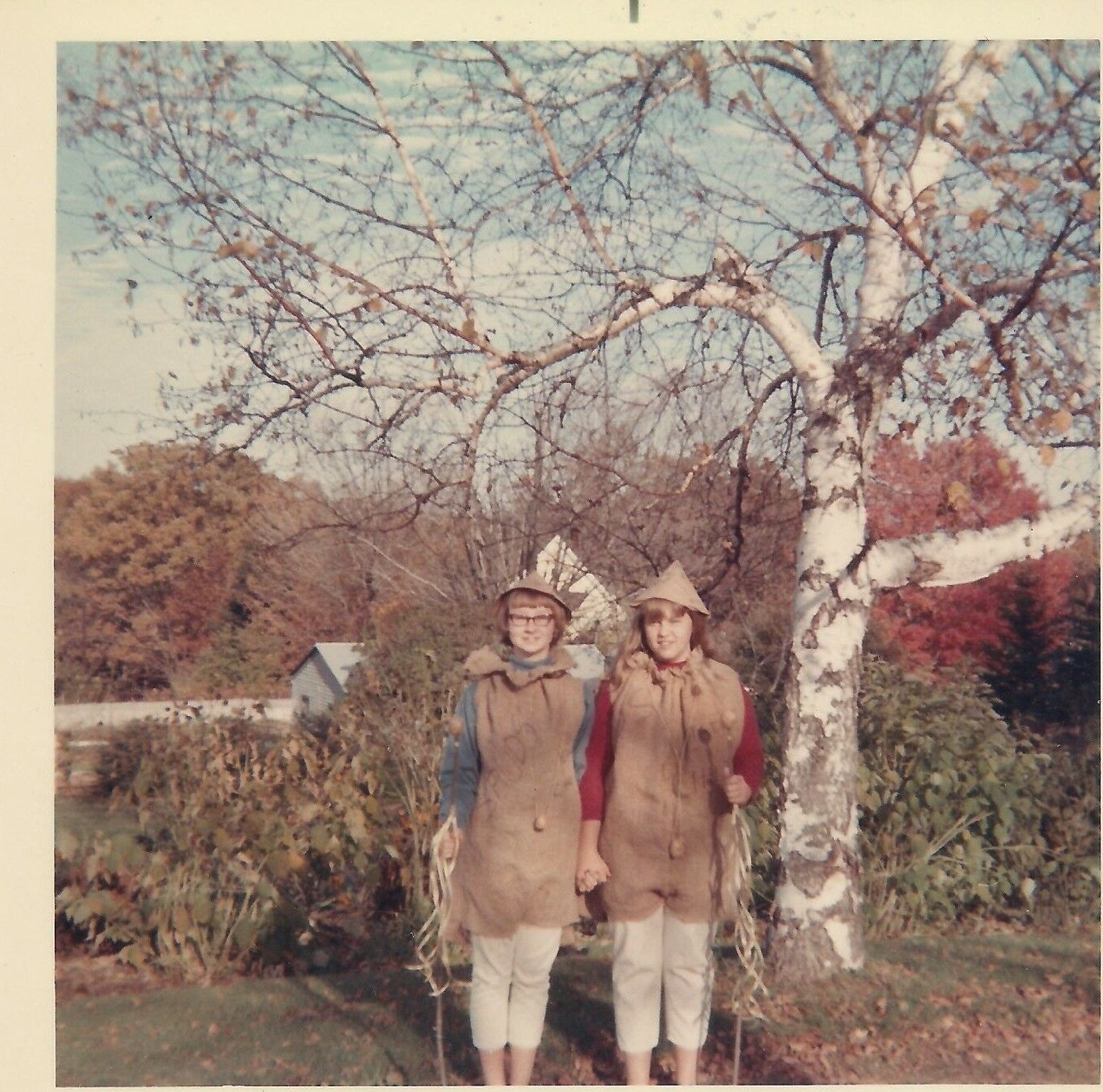 Teen Girls Dressed in Potato Children Costumes Halloween Party Vintage 1960's Photo