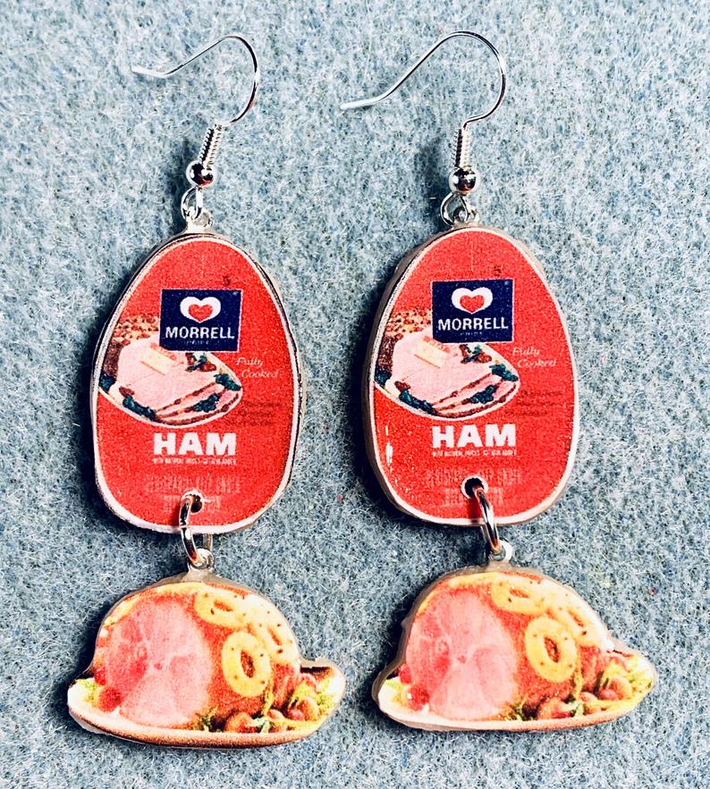 The ORIGINAL Retro 1950s John Morrell Baked Ham Easter Thanksgiving Dinner Kitsch Polymer Clay Junk Food Earrings