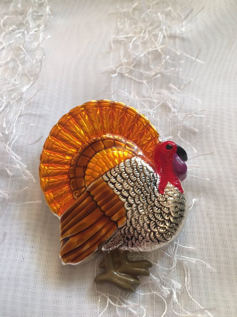 Turkey Brooch Pin Multi Colored Made of Sterling Silver