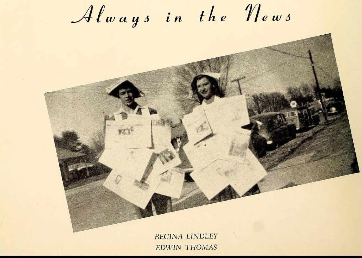 1940s vintage yearbook photo: Always in the News. Seen in the The Brevardier Yearbook 1948, Brevard High School. Fun costume idea! 