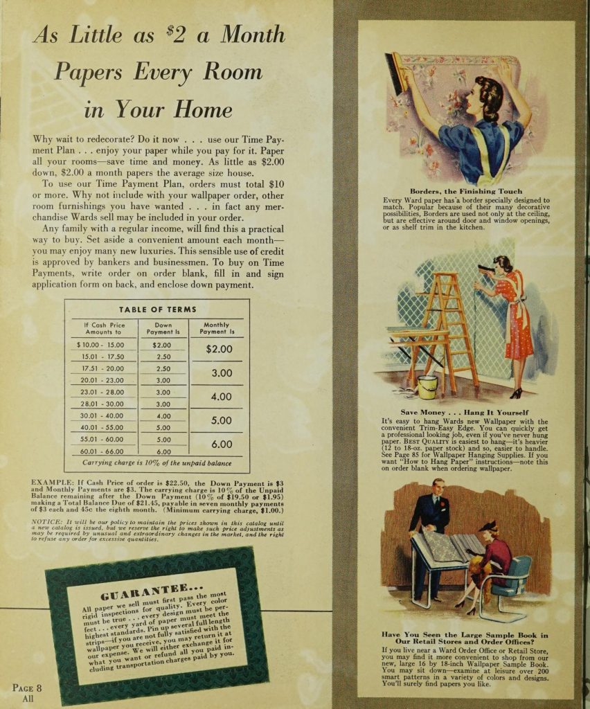 How much did wallpaper cost in 1940? See the price in a vintage 1940 interior design catalog for wallpaper designs 