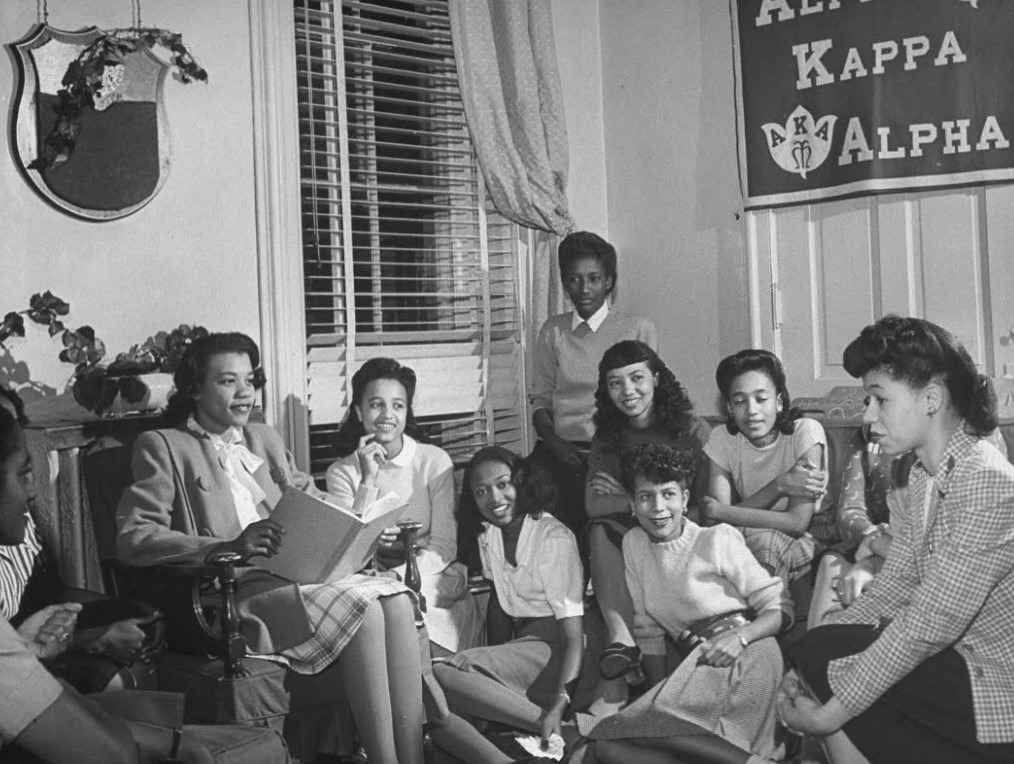 1940s Photo of Black Students Meeting of Alpha Kappa Alpha sorority at Howard University-1946. 