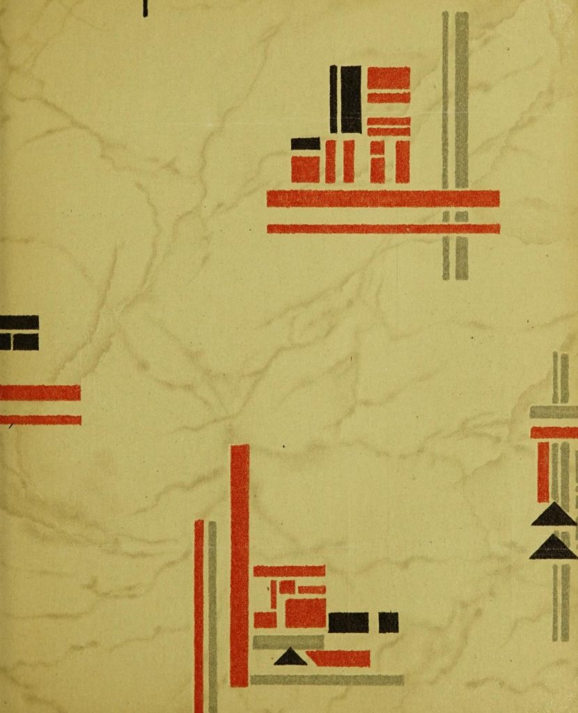 1940s Wallpaper pattern-Varnished Wallpaper. Smart, Practical and Economical-A New Varnished Paper. The colours in this wallpaper are of the popular kitchen combination of red, gray and black.