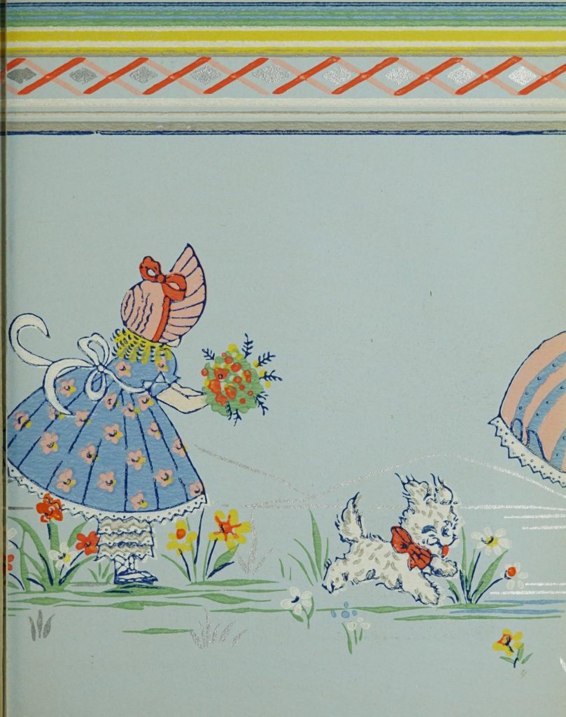 1940s Vintage Wallpaper pattern for kids. Mother Goose themed wallpaper