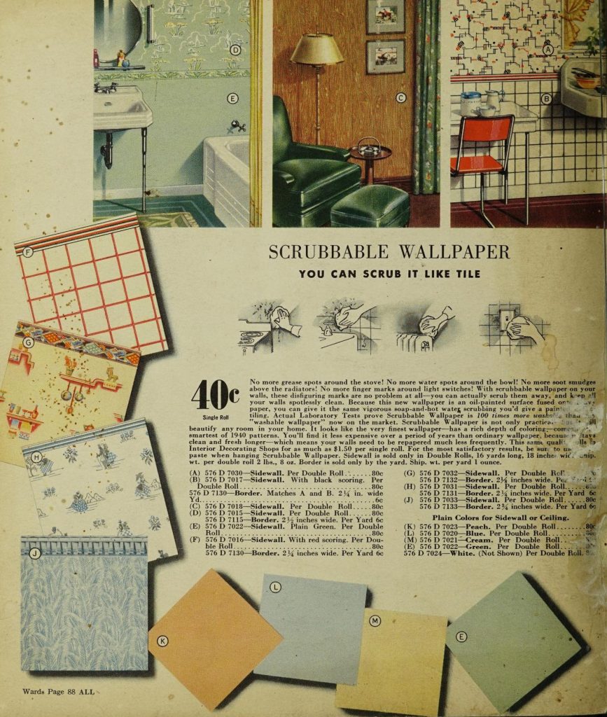 Scrubbable Wallpaper. 1940s vintage wallpaper catalog 