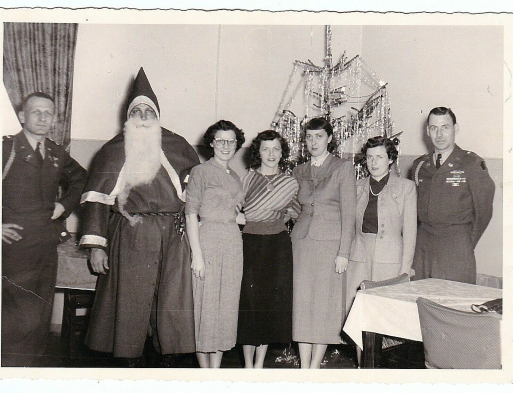 Christmas Party Photo 1940's Angry Santa Tinsel Tree Army Generals