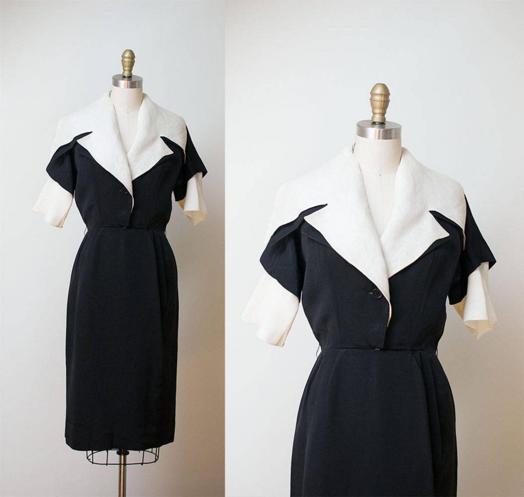 1950s Fashion: 1950s Christian Dior Dress / 50s New Look Portrait Collar 