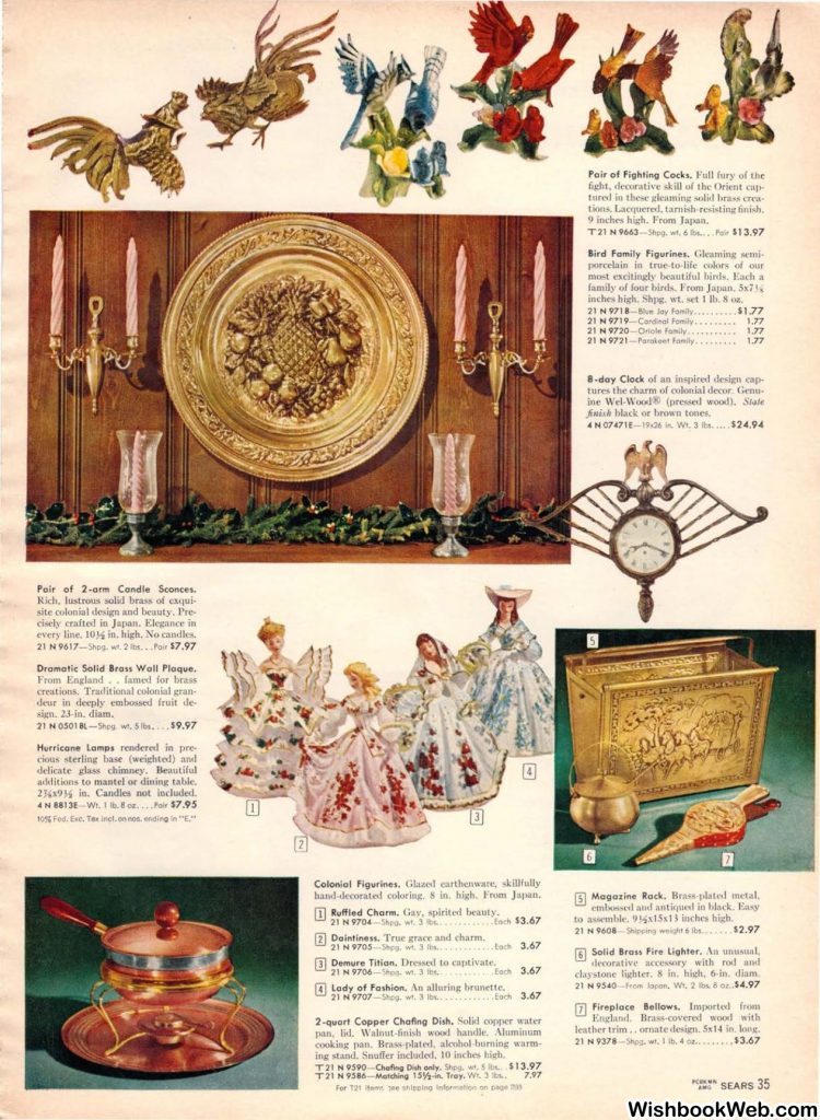 1959 Sears Christmas Wish Book, vintage catalog page featuring a vintage brass plated metal magazine rack. 