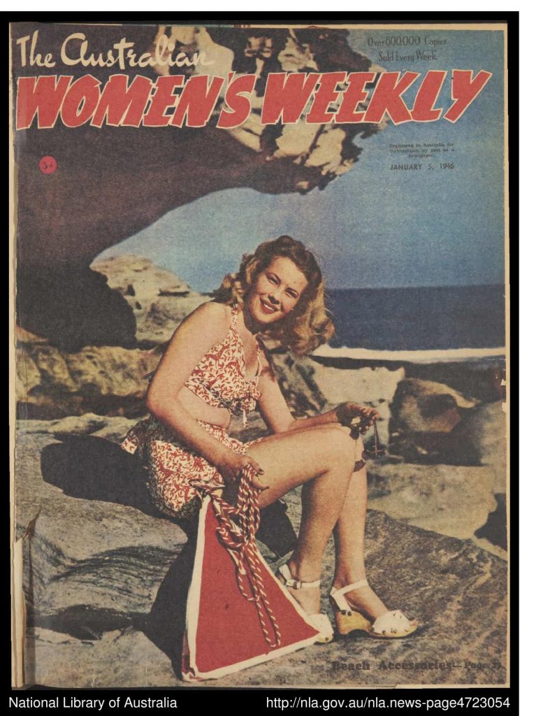 The Australian Women's Weekly 05-01-1946. What is your summer style? Is it anything like our young woman on the cover in her cute 2 piece 1940s swimsuit and sandal wedges?