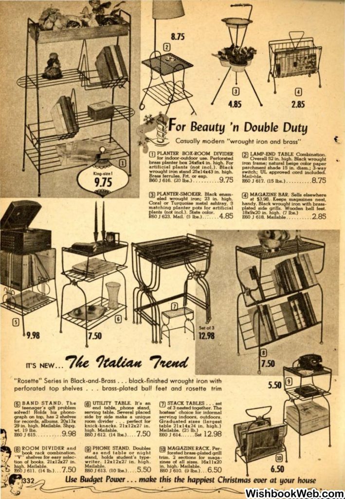 1955 Sears (Spiegal) Christmas Wish Book Catalog Home Decor Page featuring Magazine Racks. 