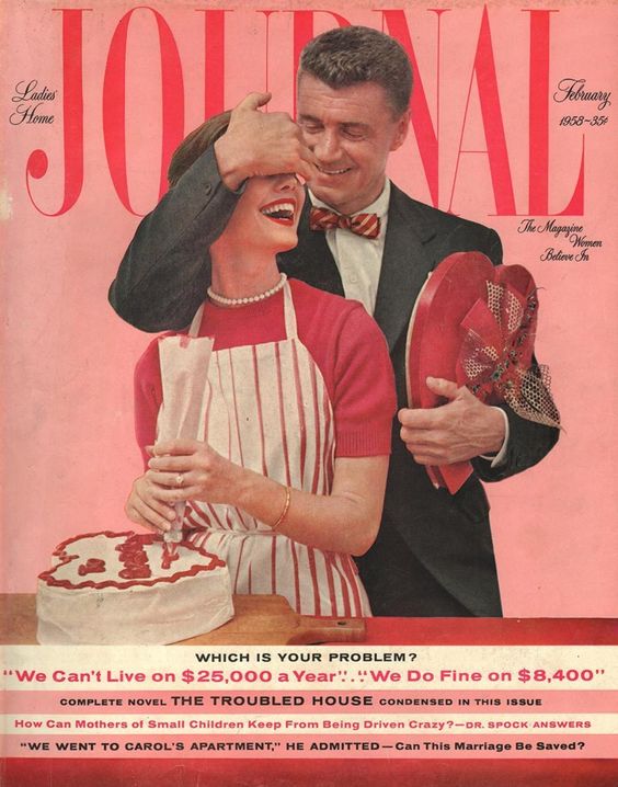 1950s vintage Valentines Day Magazine Cover - Ladies' Home Journal Magazine, February 1958
