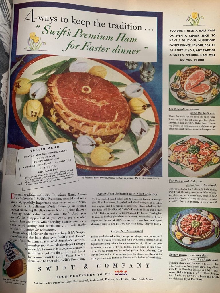 1940 vintage ad for an Easter Menu from a McCall's April 1943 Vintage Magazine. 