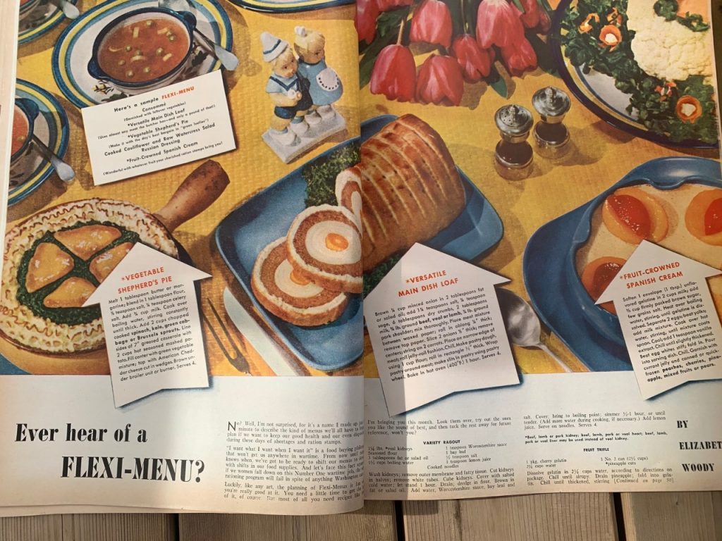 1943 vintage food menu from McCall's April 1943 magazine