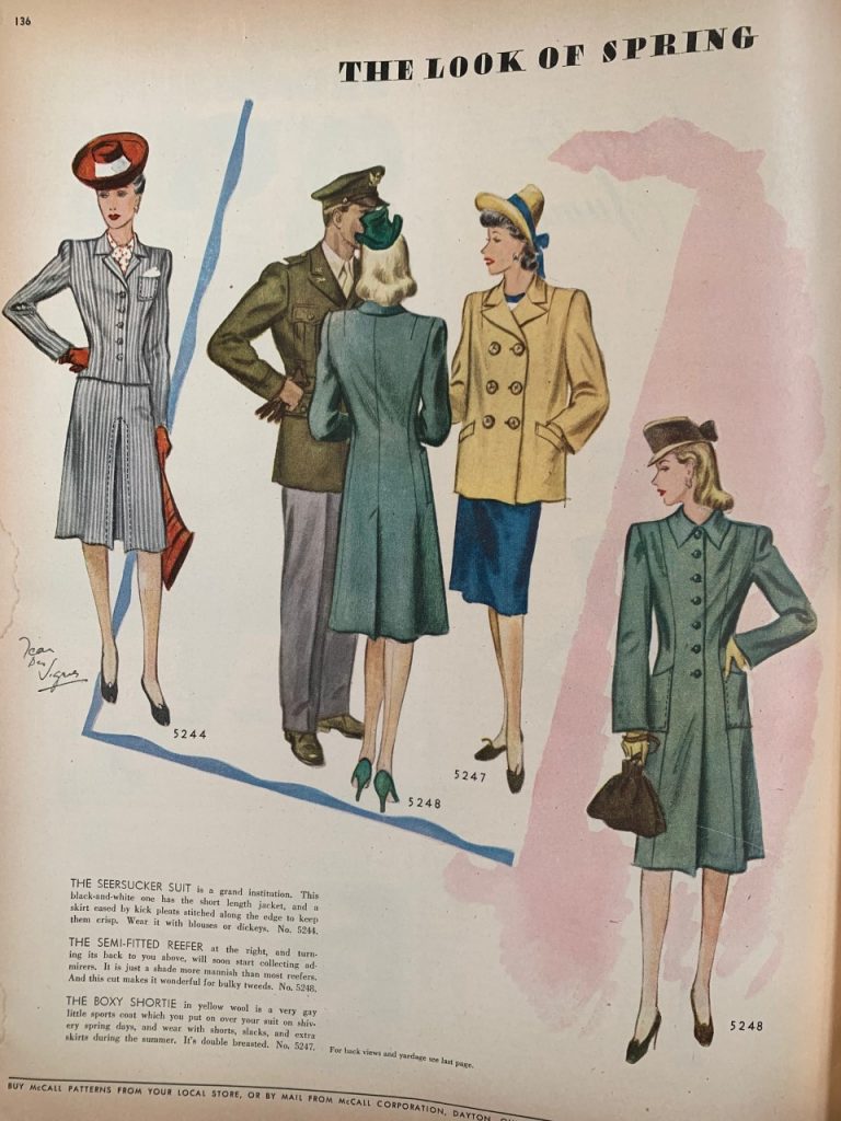 1940s Spring Fashion look-Womens Coats fashion illustration. 