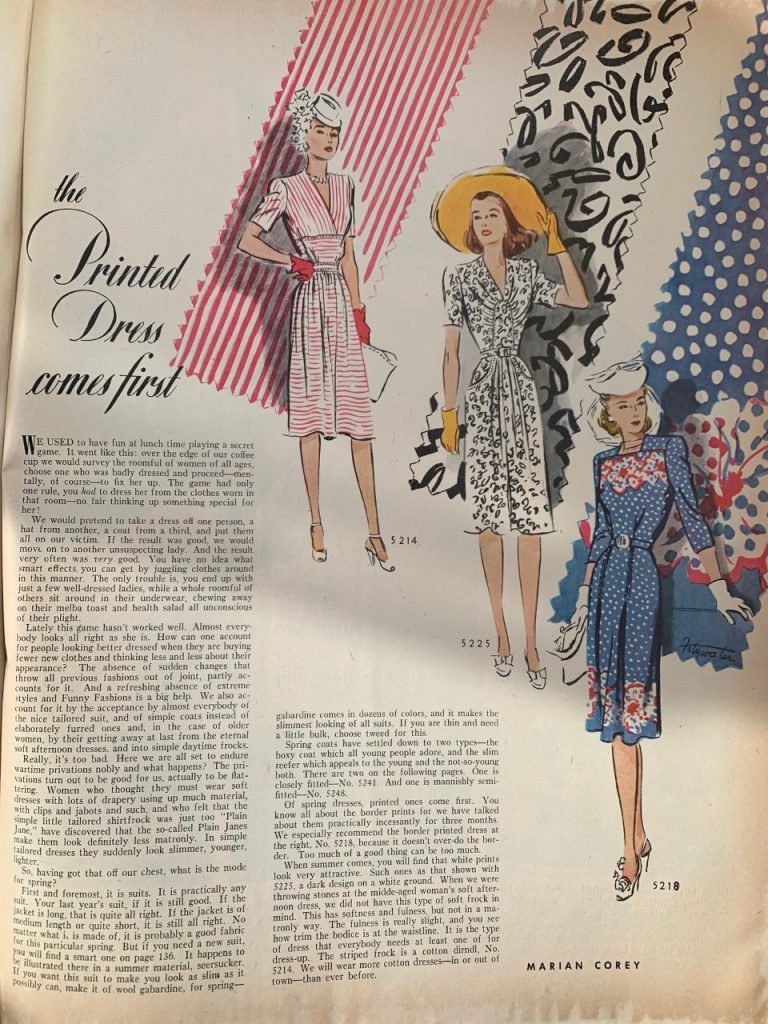 1943 womens fashion-the Printed Dress women's 1940s Fashion Illustration