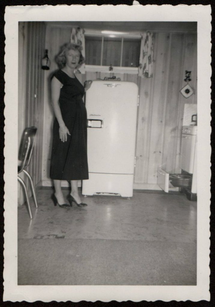 1950s Vintage Photo Pregnant Woman Posing in Front of New Refrigerator 1950's