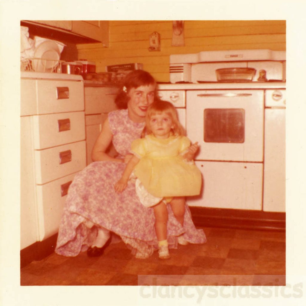 vintage photo 1960s Mother Baby Girl in Mid Century Modern Kitchen