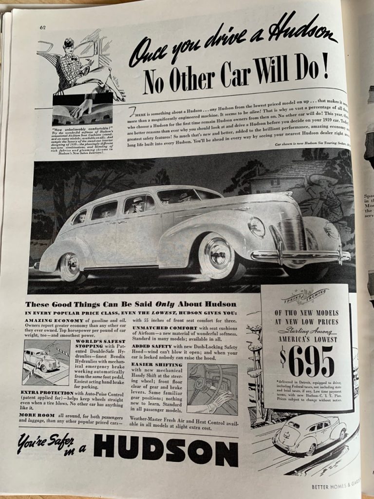 1930s Vintage Car Ad for a Hudson 1939.