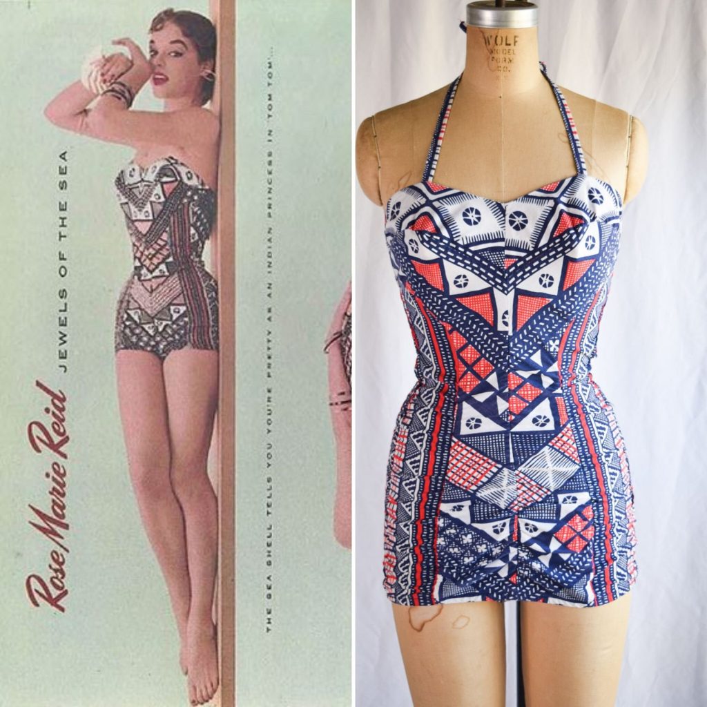 1950s Rose Marie Reid 'Jewels of the Sea' Swimsuit featuring the matching vintage ad!