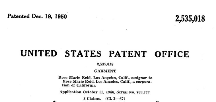 1950s Rose Marie Reid Swimsuit Patent Diagram