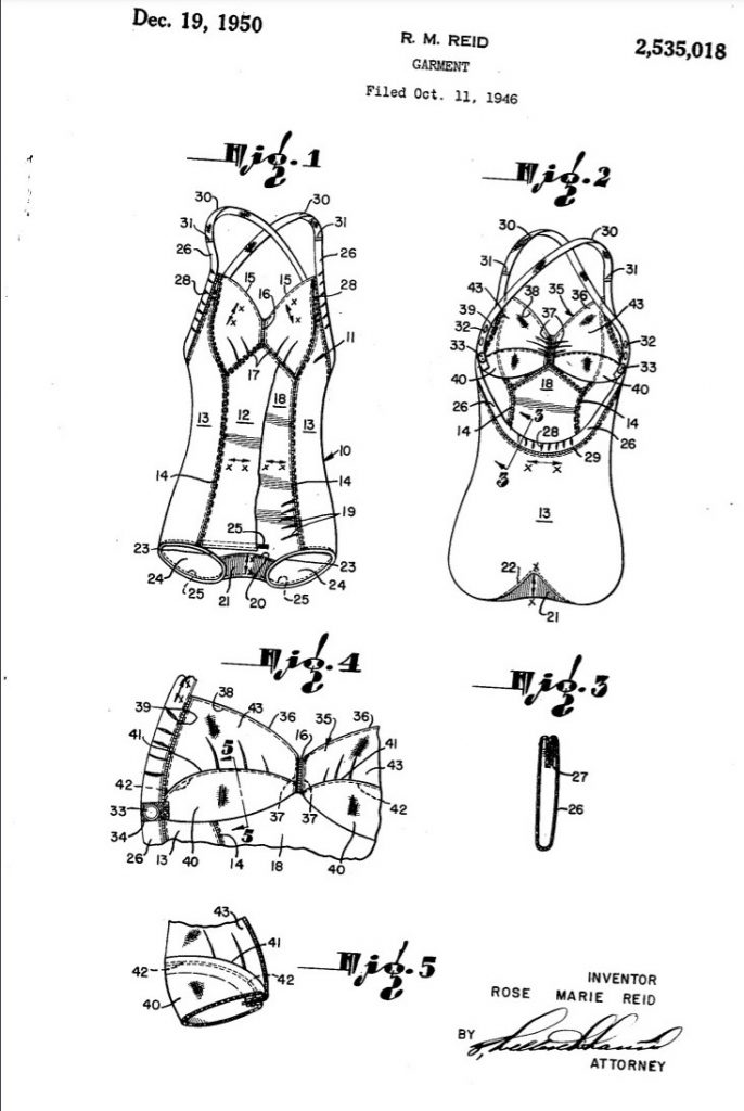 1950s Rose Marie Reid Swimsuit Patent Diagram