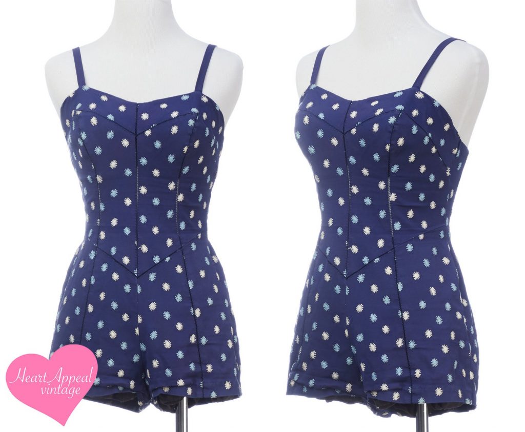 Vintage 1950s Rose Marie Reid Swimsuit // Navy White Atomic Starburst Bathing Suit Small