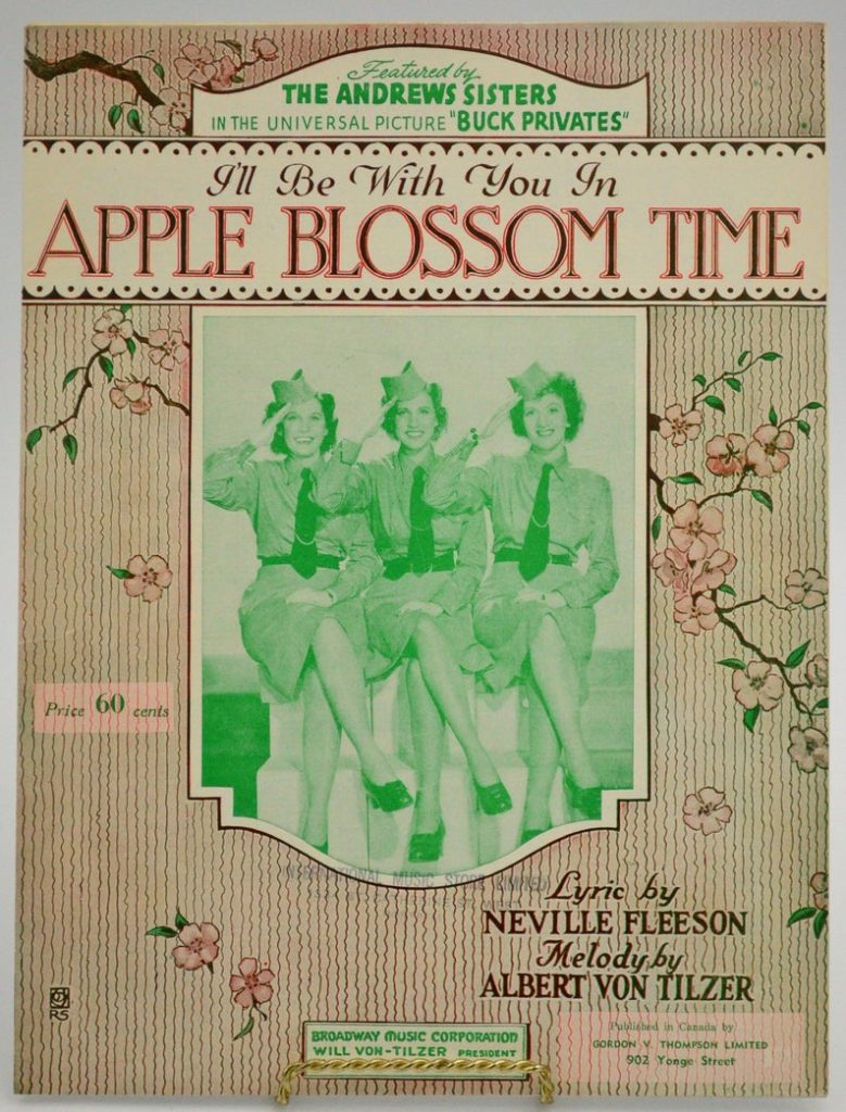 1941 Sheet Music "I'll Be With You In Apple Blossom Time" with the Andrews Sisters