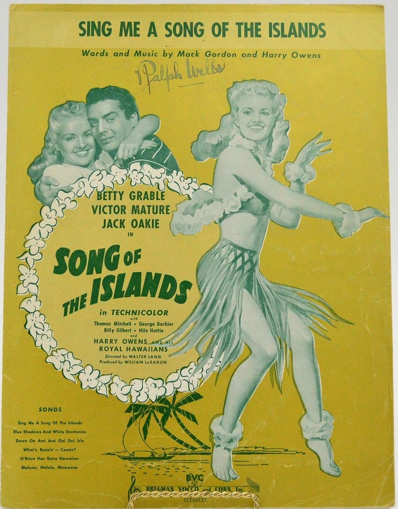 1942 Sheet Music, "Sing Me a Song of the Islands" from the movie with Betty Grable & Victor Mature