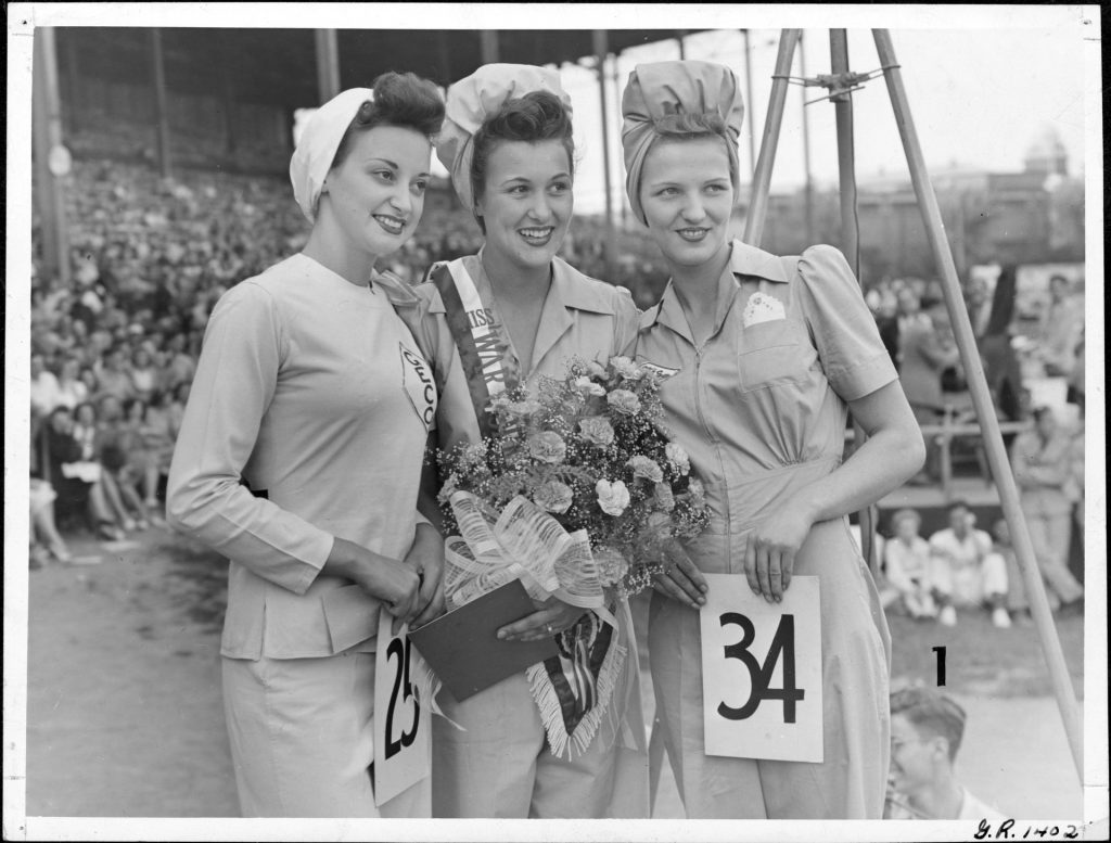 The Finalists of the Miss War Worker 1942 Contest. 1940s Vintage Photo of a WW2 Beauty Contest