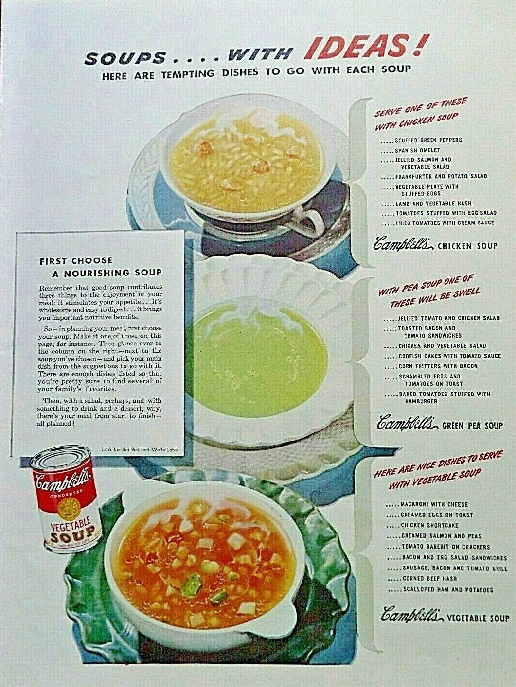 Vintage Recipe: 1944 Campbell's Soup Ad Soups with dinner Ideas